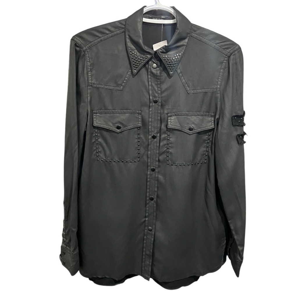 Marc Aurel Size 6 - Button Down Shirt - Front Pockets, Black Studs - Like New
